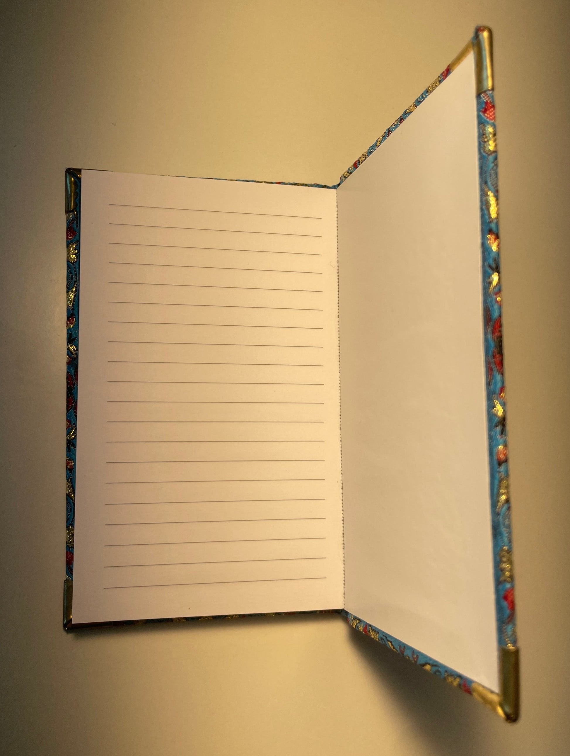 Custom Hand Embroidered Notebook, Handmade Sewen Fabric, Custom Diary, Hard Cover Back to School Journal - Blue & Gold