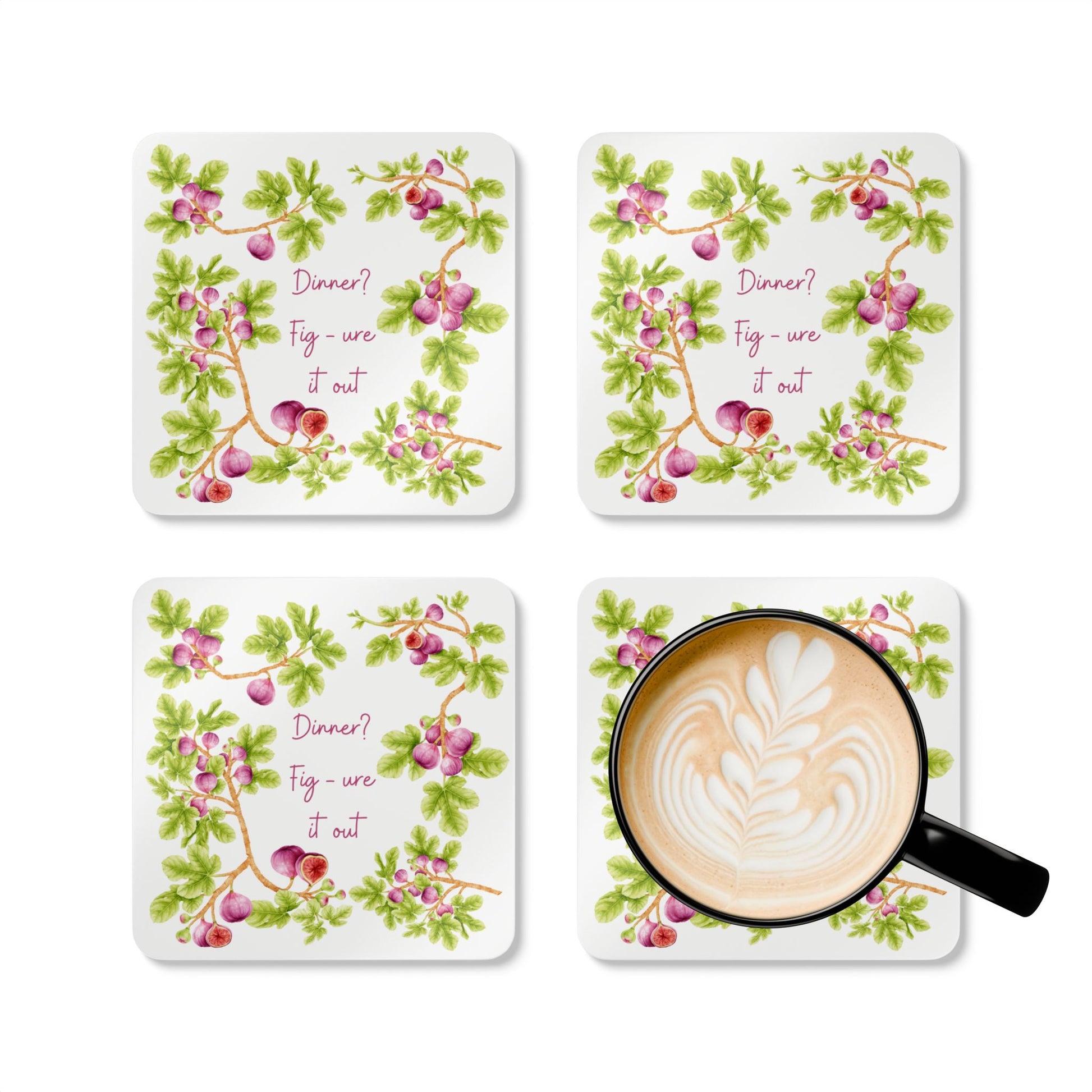 Fig Coaster Set - Garden Kitchen Home Decor - Garden Housewarming Gift - Fruit Joke - Fig Lover - Cocktail Coffee Tea Coasters