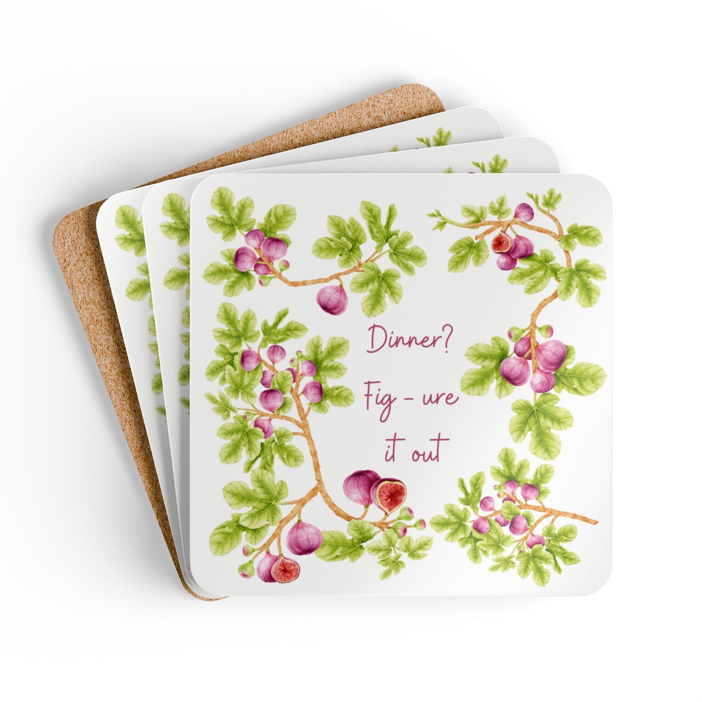 Fig Coaster Set - Garden Kitchen Home Decor - Garden Housewarming Gift - Fruit Joke - Fig Lover - Cocktail Coffee Tea Coasters