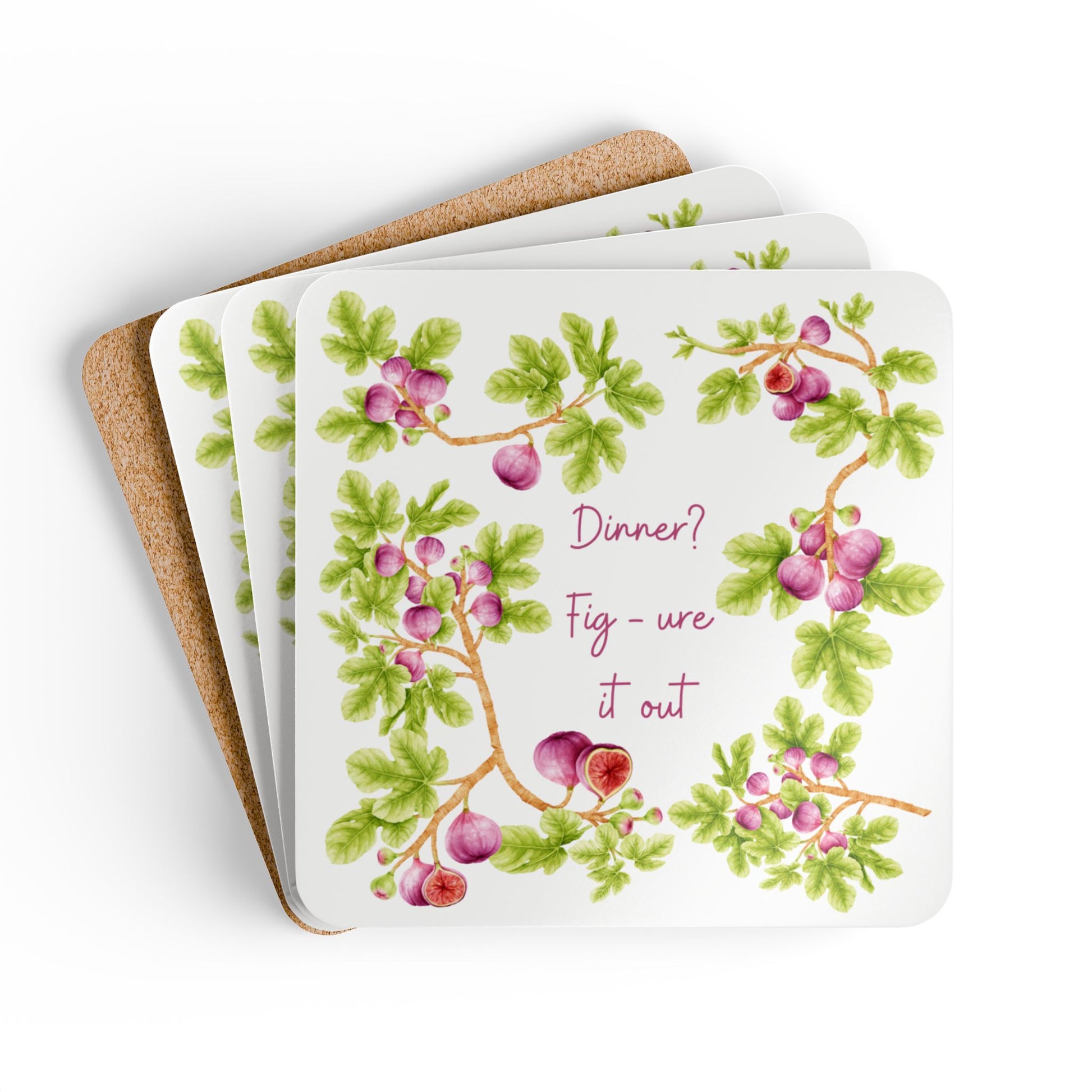 Fig Coaster Set - Garden Kitchen Home Decor - Garden Housewarming Gift - Fruit Joke - Fig Lover - Cocktail Coffee Tea Coasters