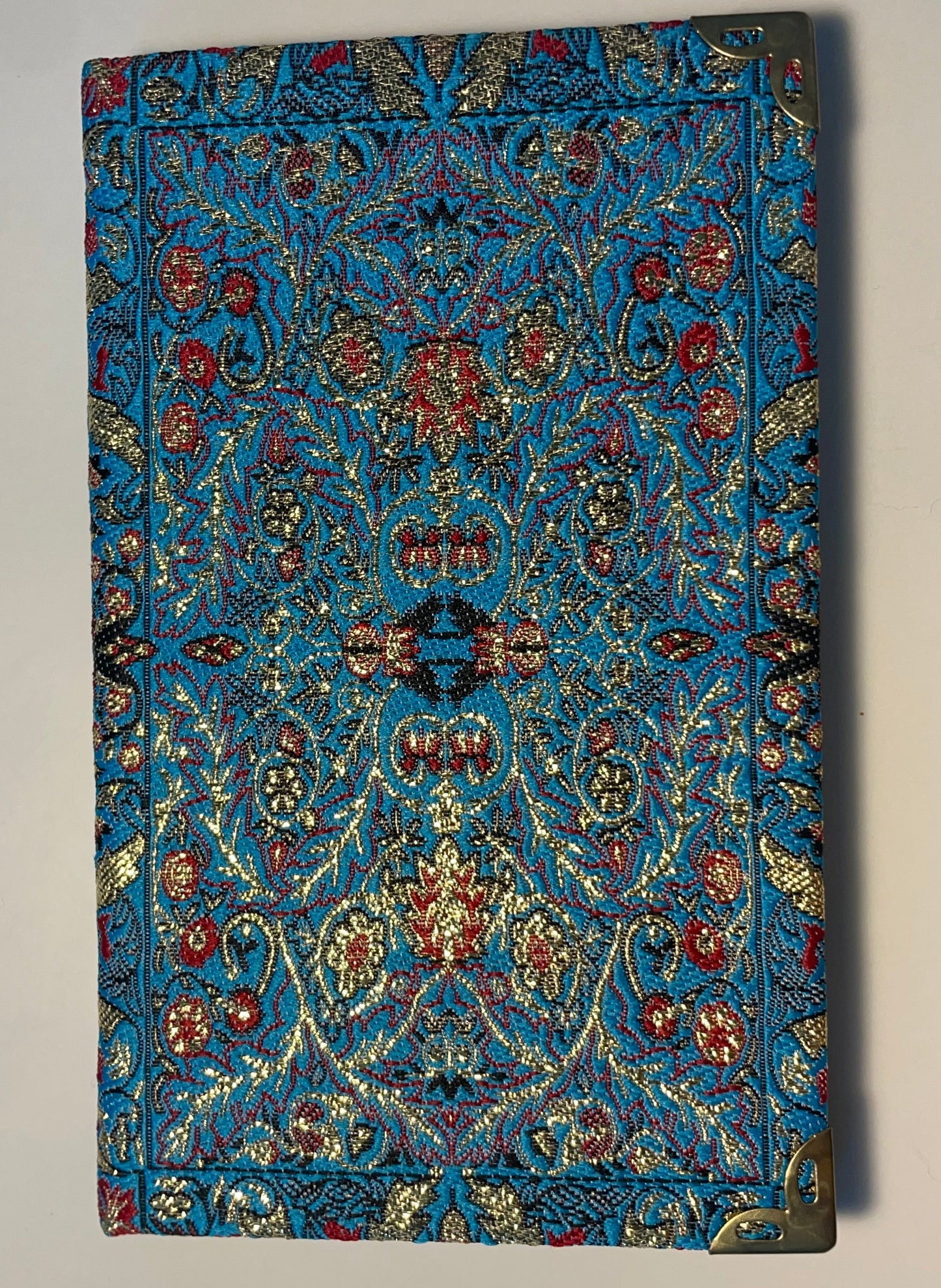 Custom Hand Embroidered Notebook, Handmade Sewen Fabric, Custom Diary, Hard Cover Back to School Journal - Blue & Gold