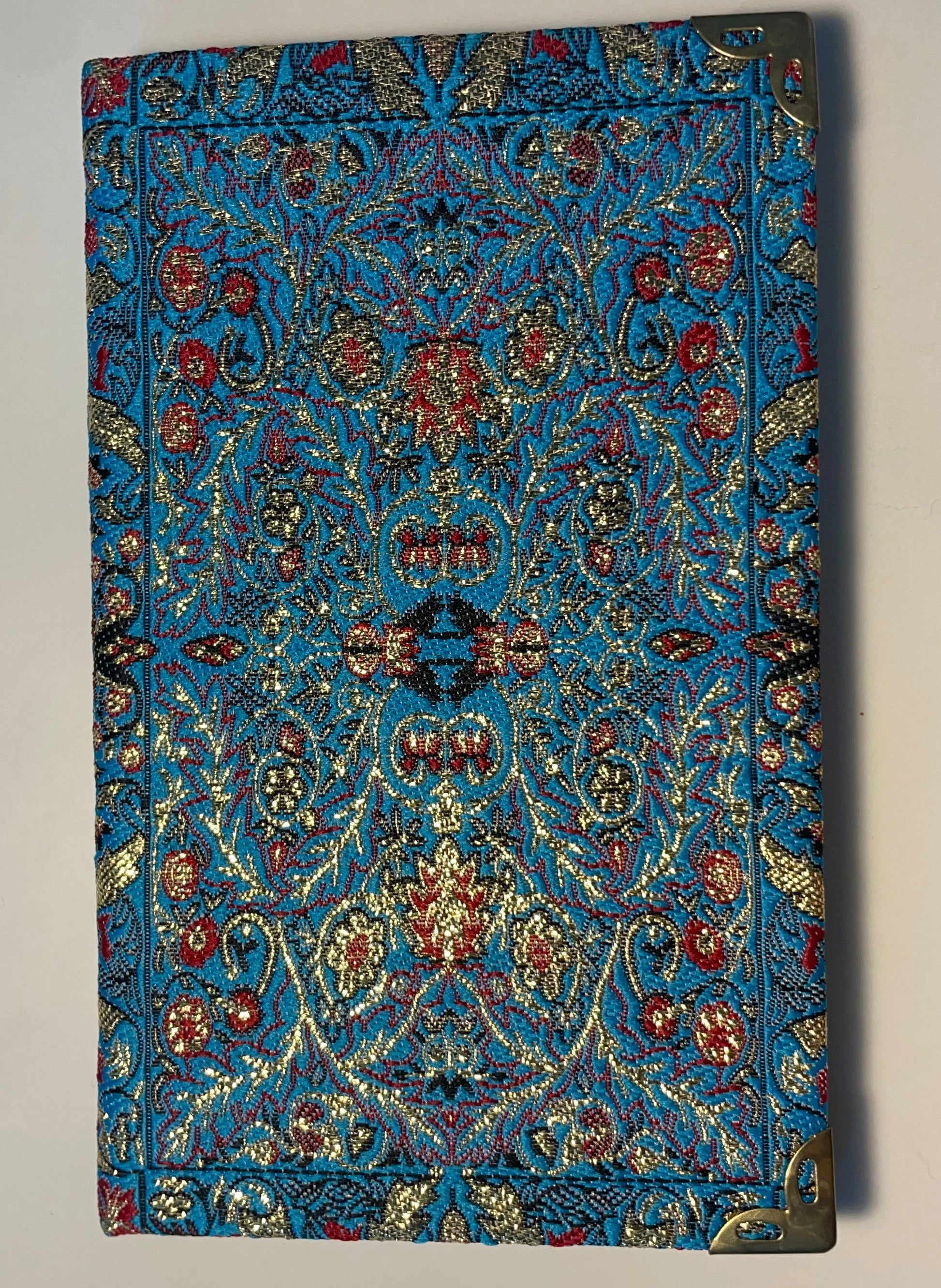 Custom Hand Embroidered Notebook, Handmade Sewen Fabric, Custom Diary, Hard Cover Back to School Journal - Blue & Gold