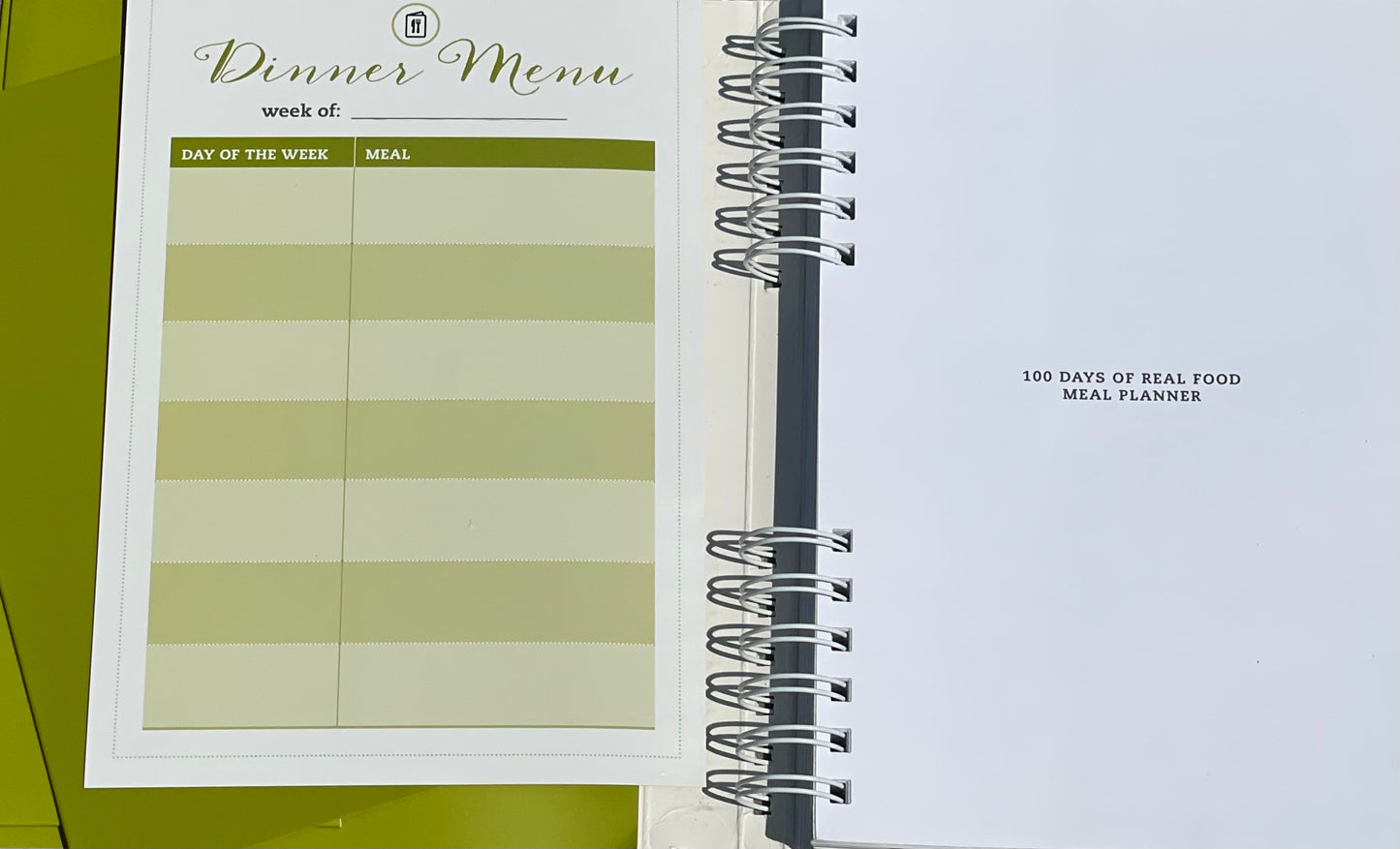 100 days of Real Food Meal Planner Lisa Leake - Dinner Menu
