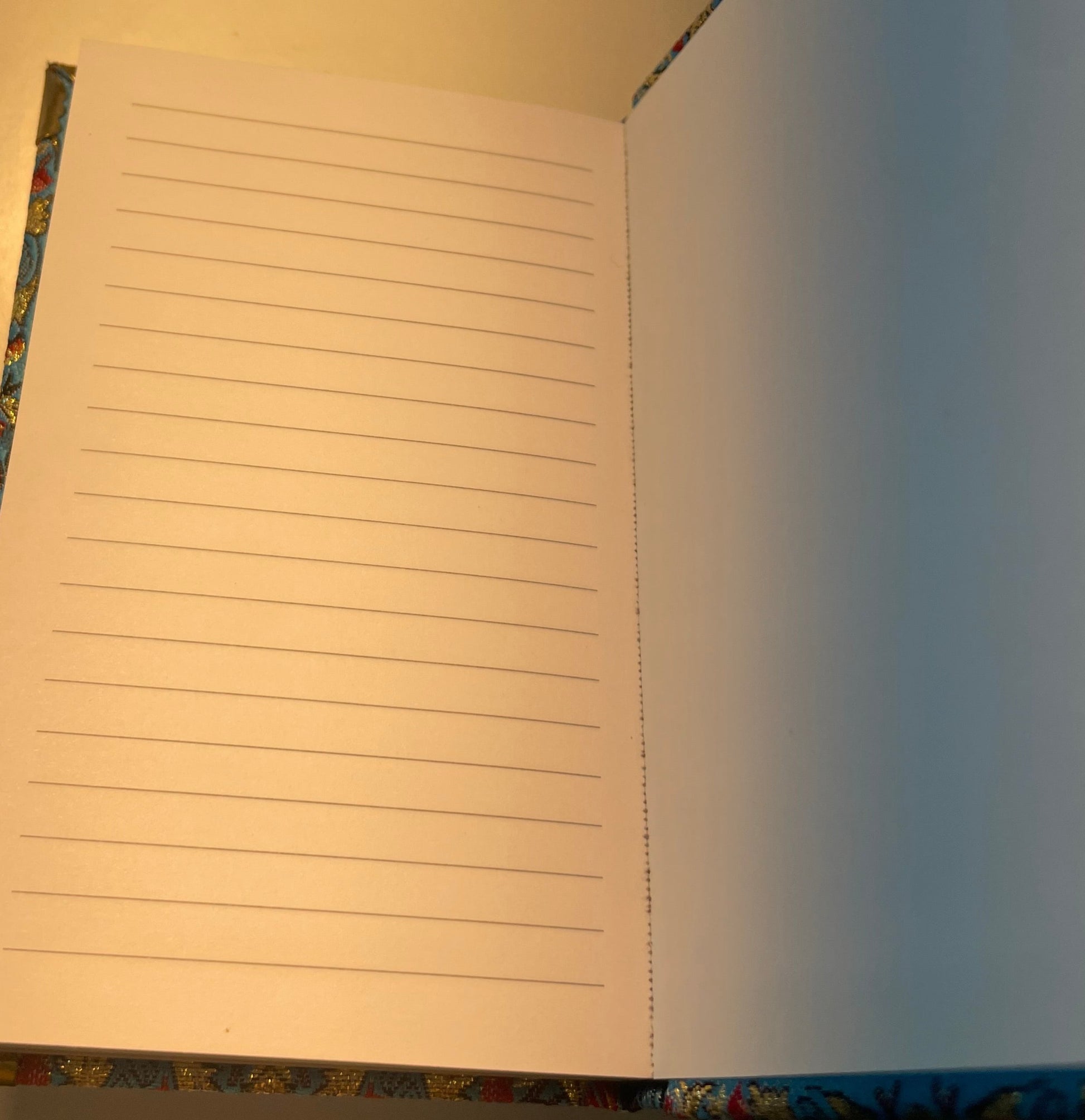 Custom Hand Embroidered Notebook, Handmade Sewen Fabric, Custom Diary, Hard Cover Back to School Journal - Blue & Gold