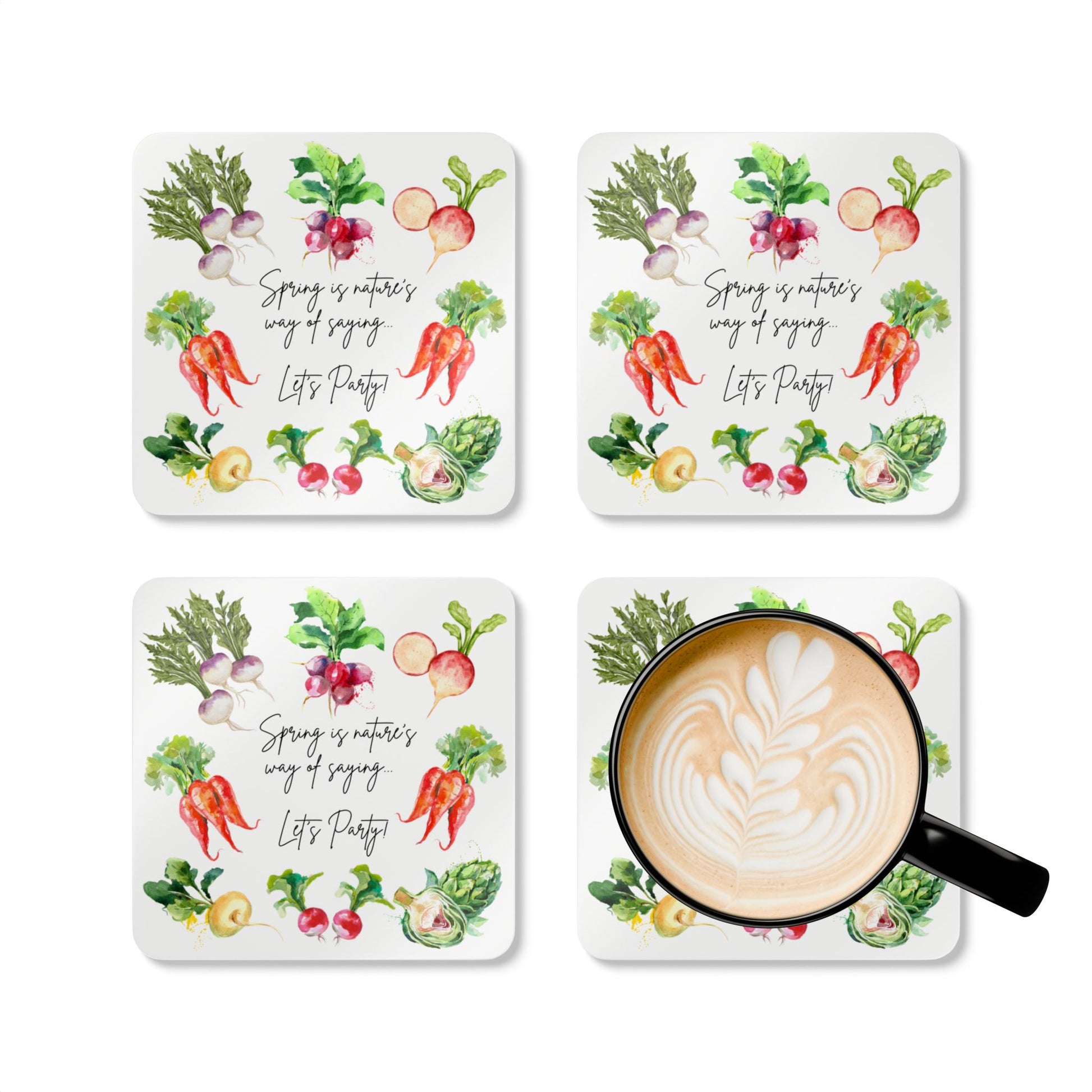 Spring Coaster Set Housewarming Gift Idea Party Joke Vegetable Lover Healthy Eating Enthusiast
