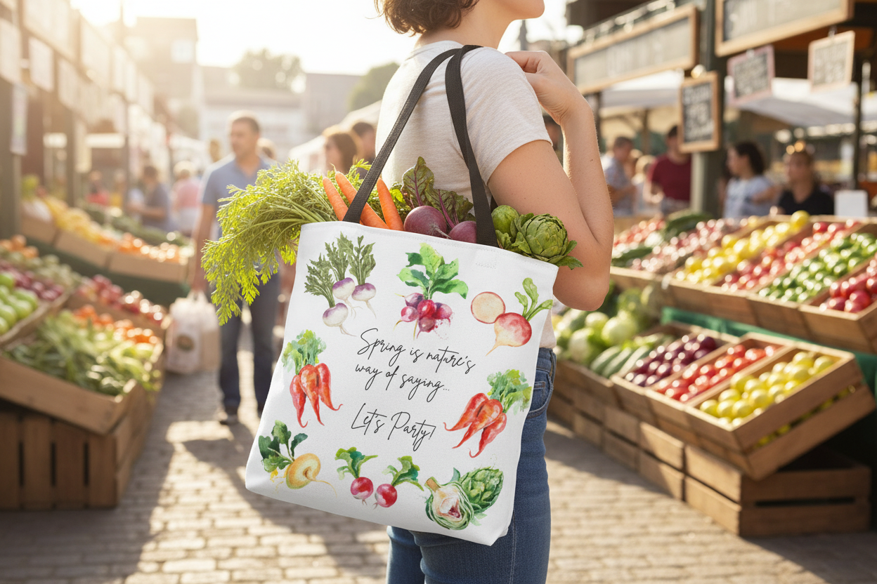 Funny Tote Bag Vegetable Farmer's Market Watercolor Veggies Joke Gift Idea