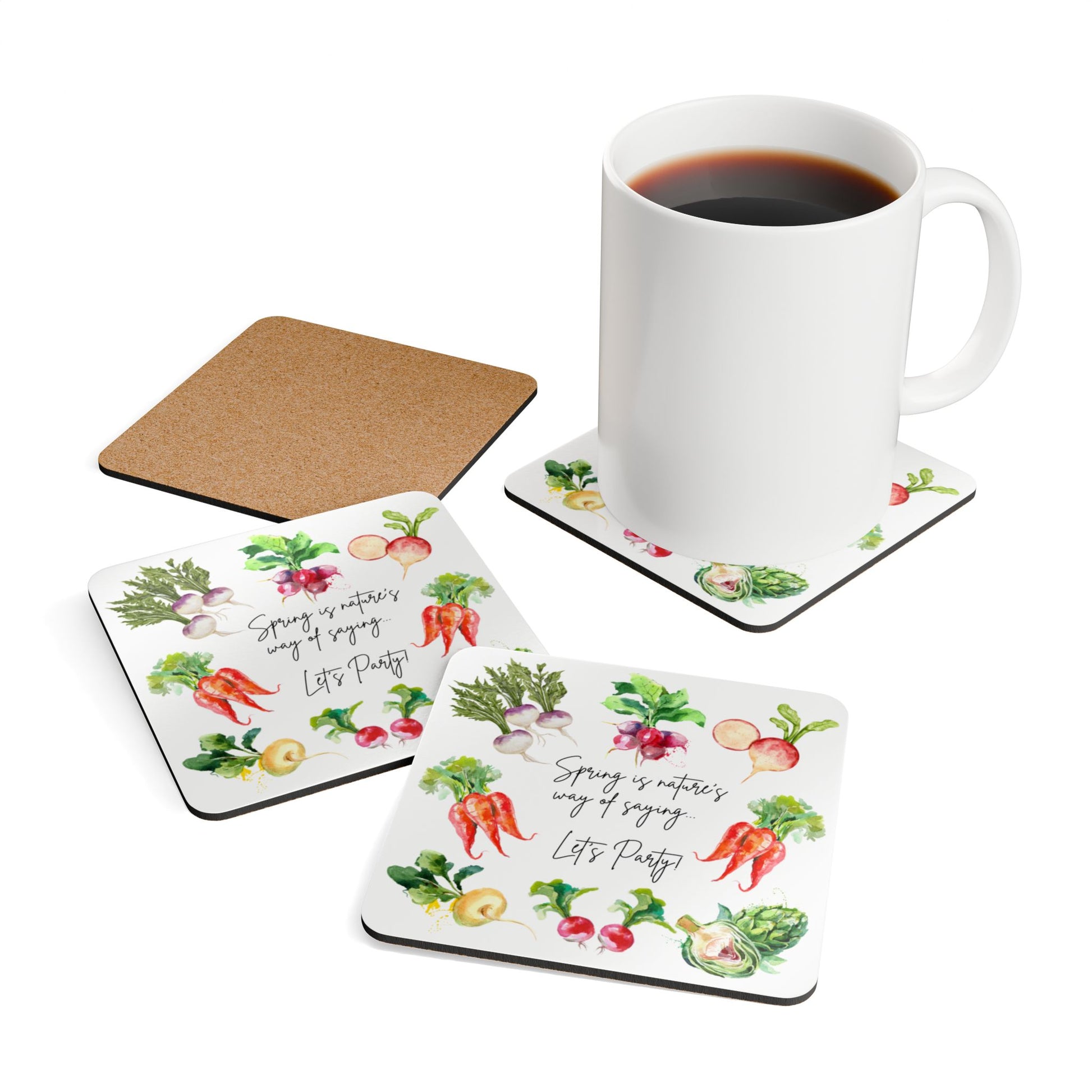Spring Coaster Set Housewarming Gift Idea Party Joke Vegetable Lover Healthy Eating Enthusiast