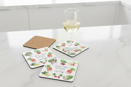 Spring Coaster Set Housewarming Gift Idea Party Joke Vegetable Lover Healthy Eating Enthusiast