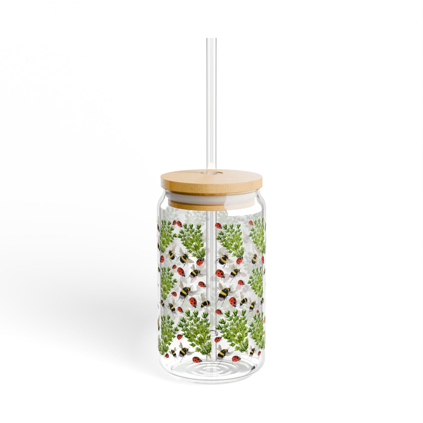 Summer Herb Thyme Ladybug Bumblebee Tumbler for Gardener Sipper Glass Drinkware for Summer Parties Gift for Garden Lovers Reusable Container