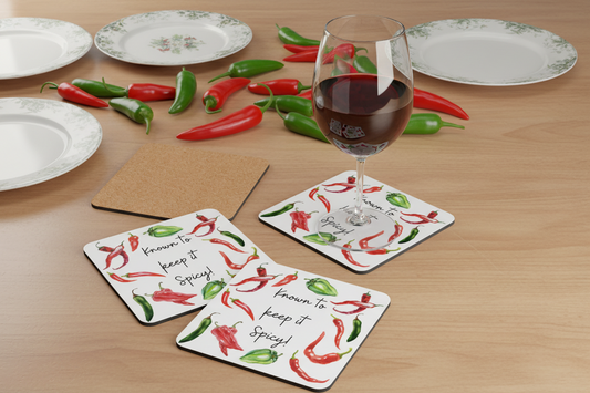 Funny Coaster Set Spicy Chili Kitchen Housewarming Gift Coffee Tea Mug Hot Pepper Joke Coasters Indoor Outdoor BBQ Living Room Hot Sauce Fan