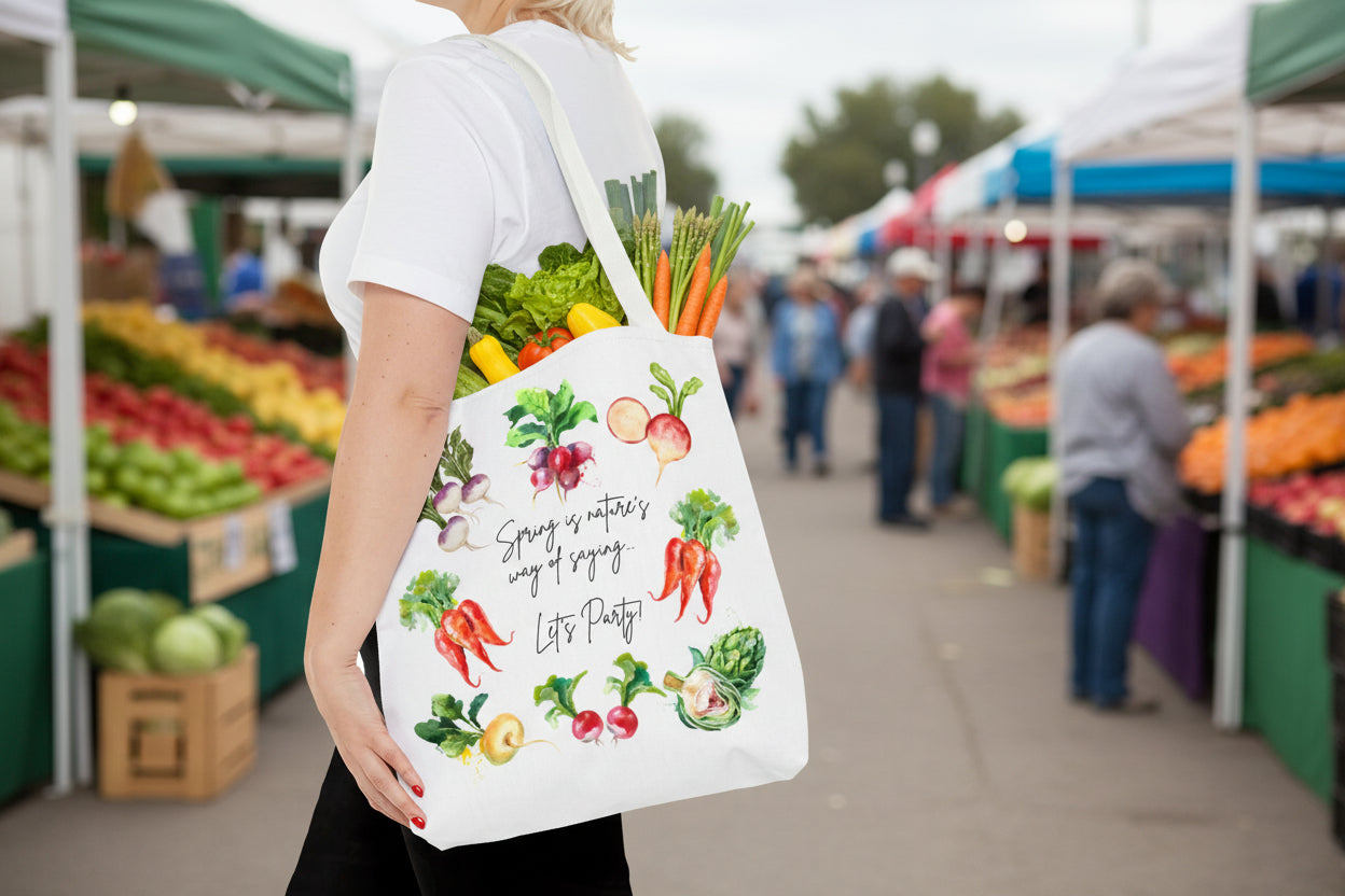 Funny Tote Bag Vegetable Farmer's Market Watercolor Veggies Joke Gift Idea