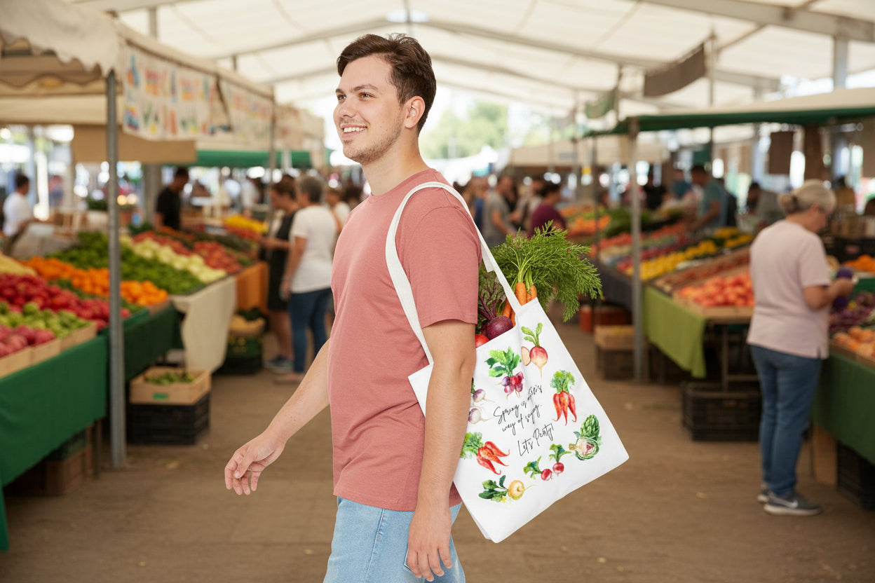 Funny Tote Bag Vegetable Farmer's Market Watercolor Veggies Joke Gift Idea