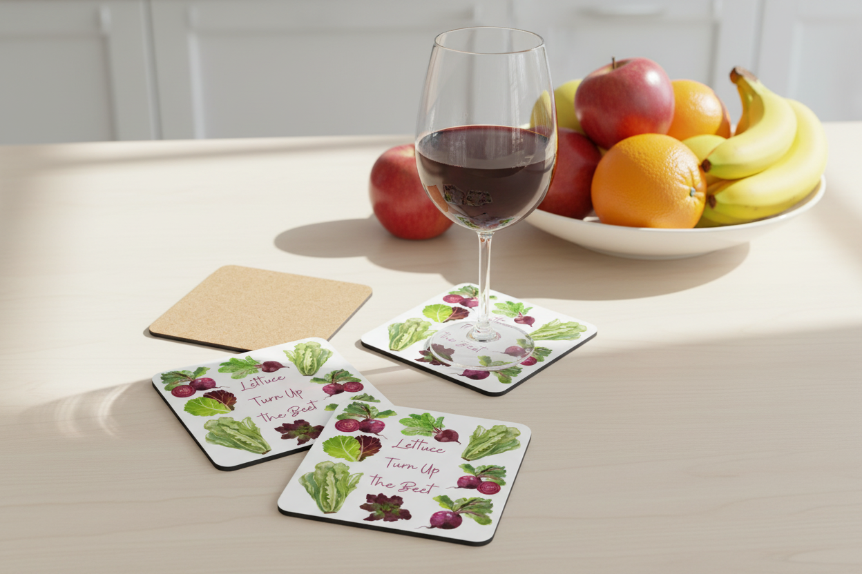 Funny Vegetable Garden Joke Coaster Set Housewarming Gift Idea Home Kitchen Decor Cocktail Coffee Tea Wine Glassware for Veggie Lover