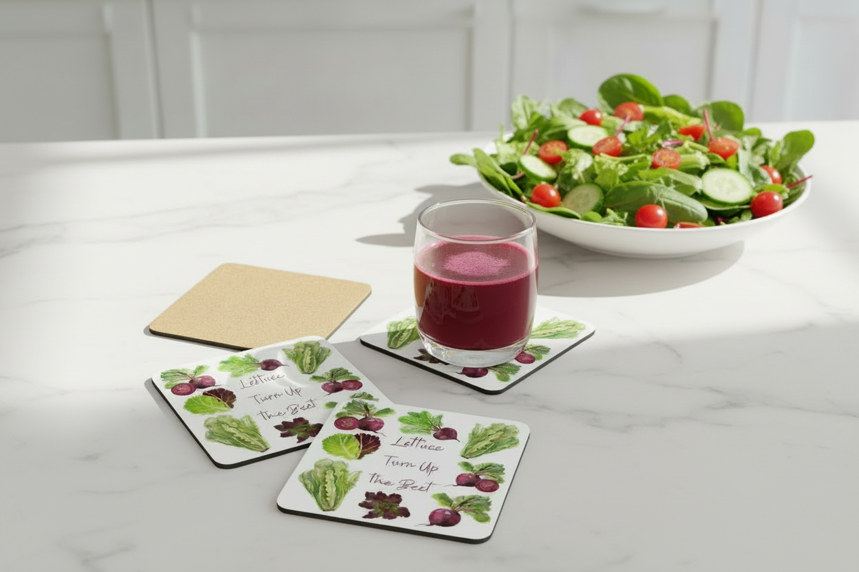 Funny Vegetable Garden Joke Coaster Set Housewarming Gift Idea Home Kitchen Decor Cocktail Coffee Tea Wine Glassware for Veggie Lover