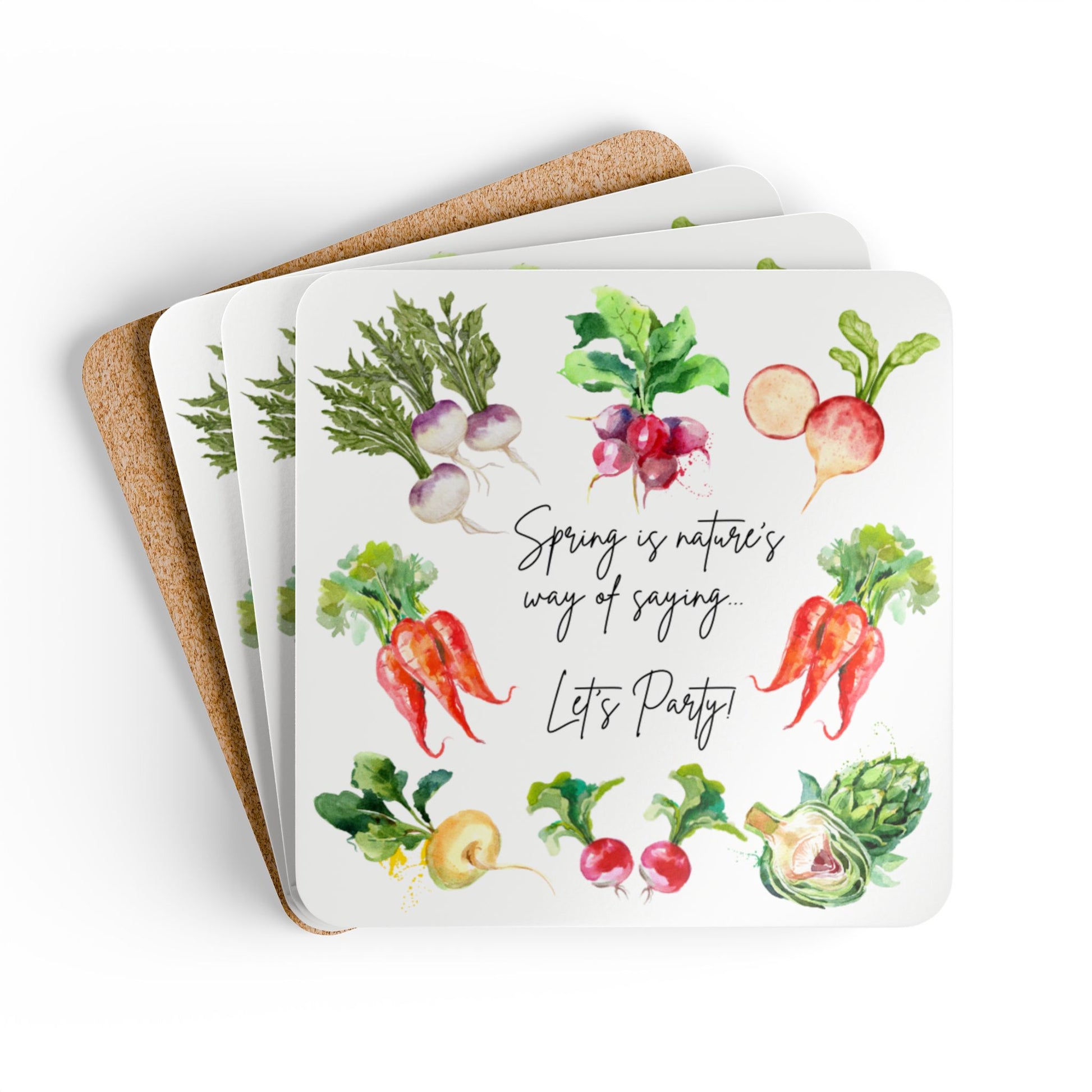 Spring Coaster Set Housewarming Gift Idea Party Joke Vegetable Lover Healthy Eating Enthusiast