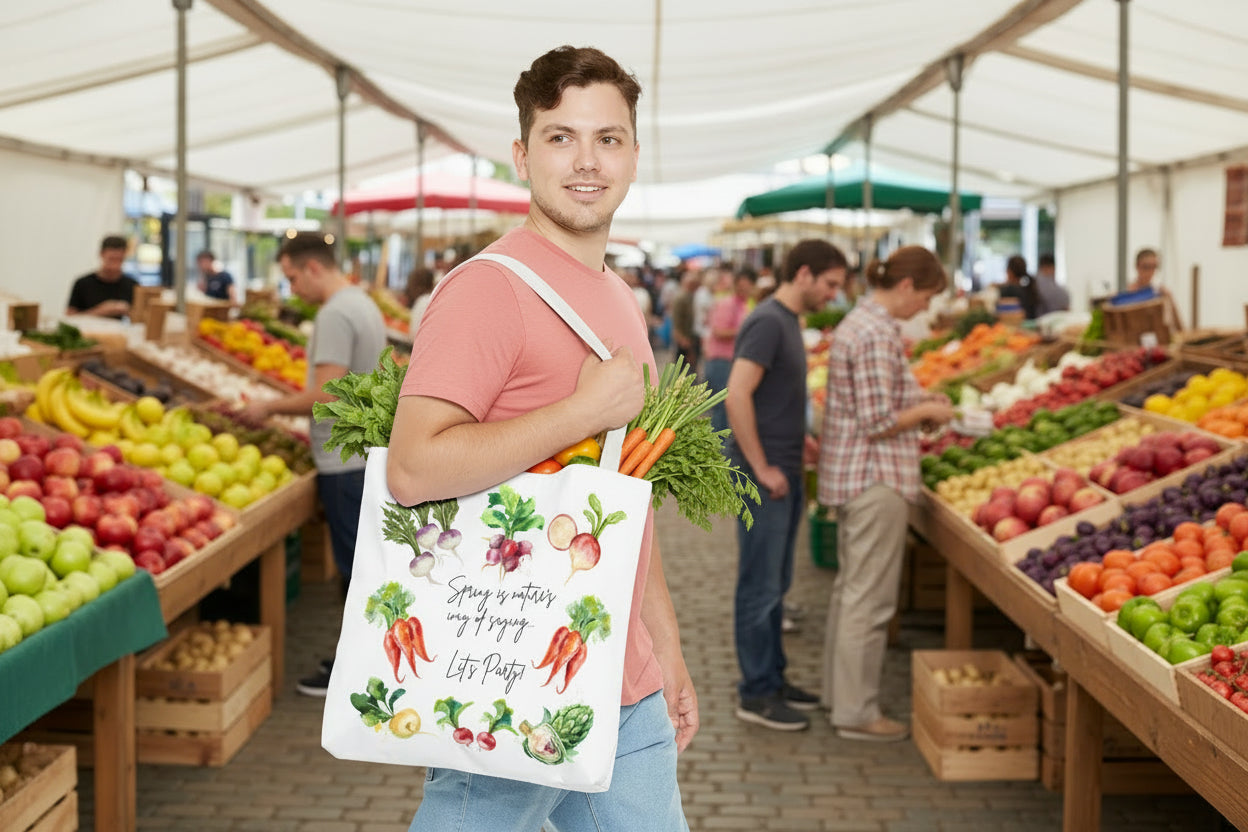 Funny Tote Bag Vegetable Farmer's Market Watercolor Veggies Joke Gift Idea
