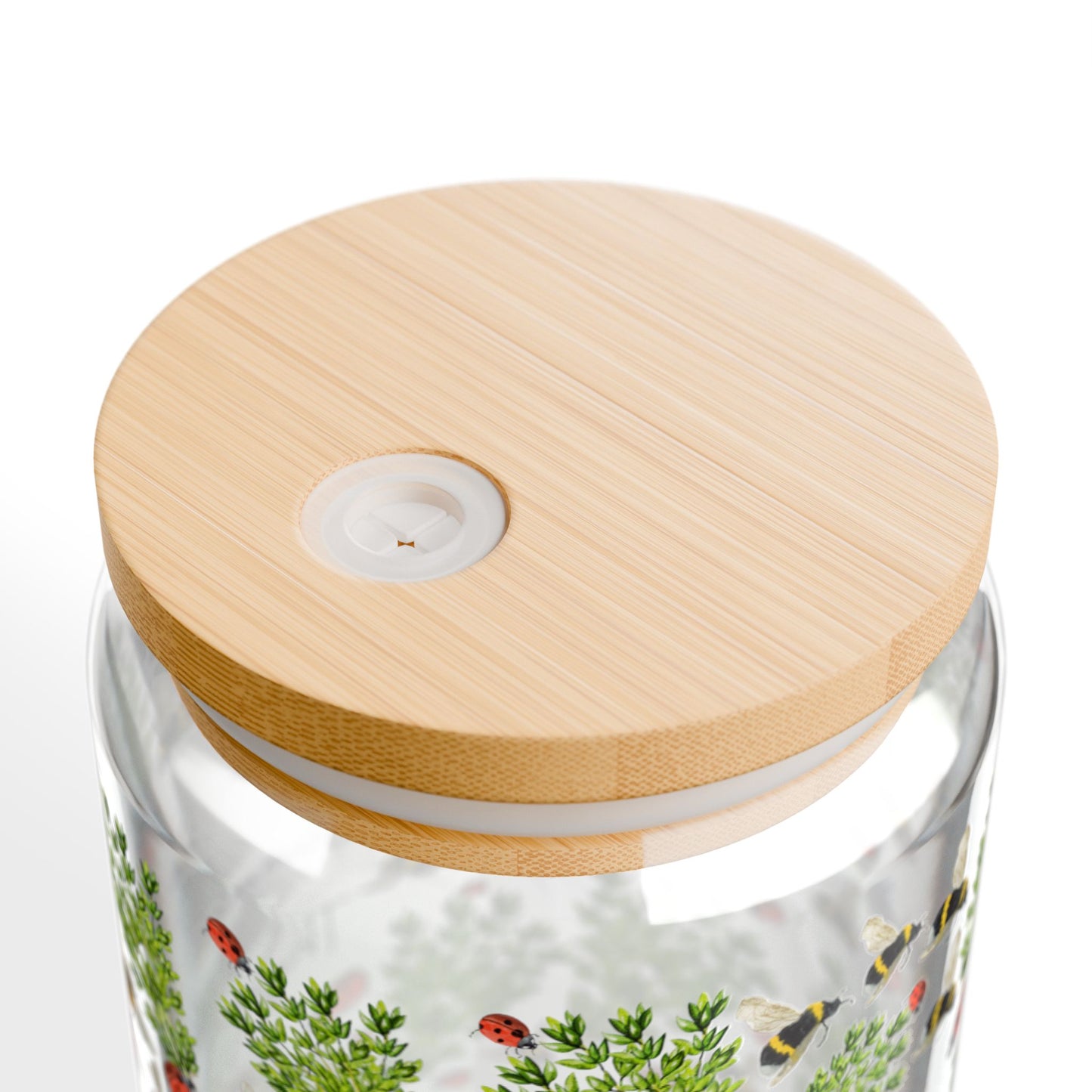 Summer Herb Thyme Ladybug Bumblebee Tumbler for Gardener Sipper Glass Drinkware for Summer Parties Gift for Garden Lovers Reusable Container