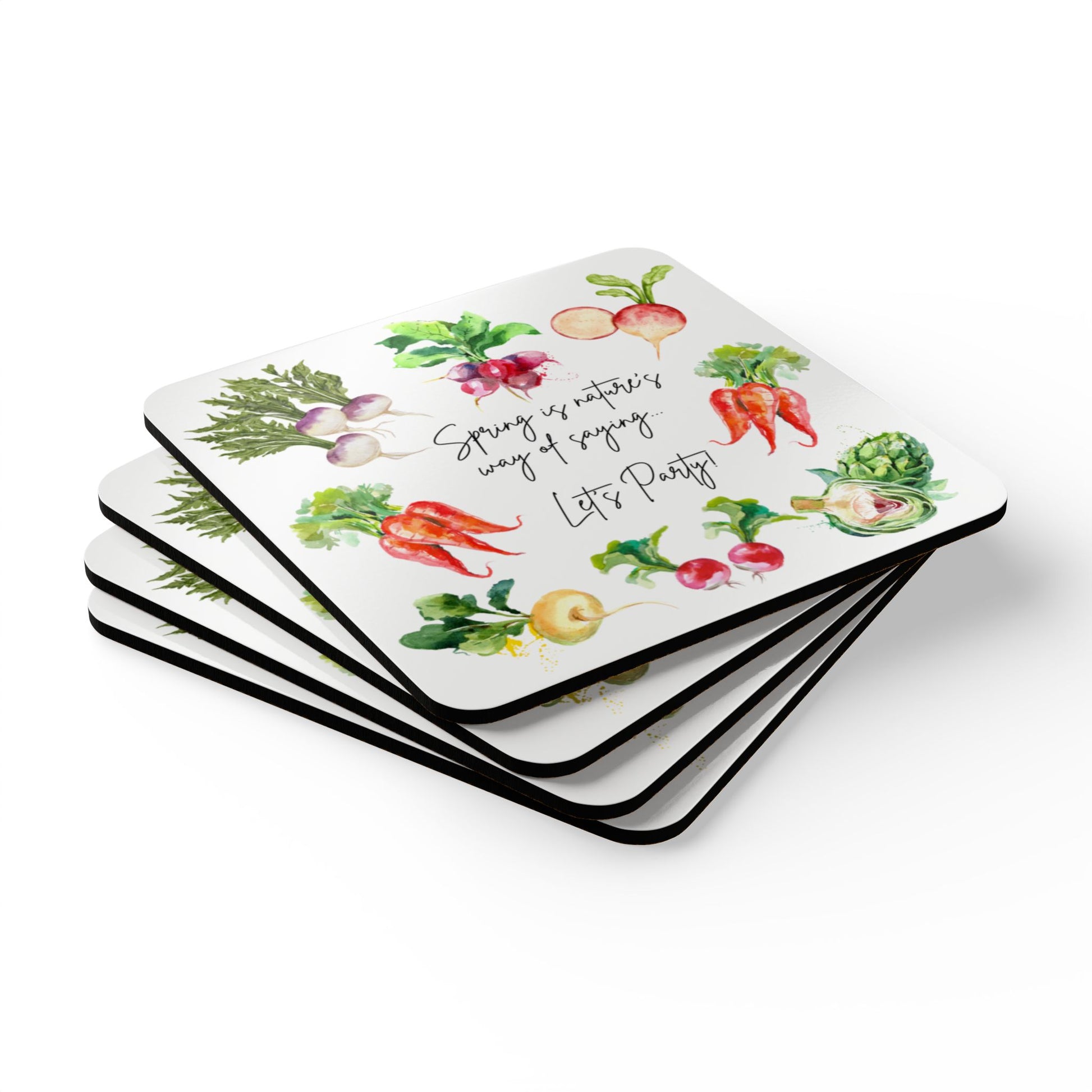 Spring Coaster Set Housewarming Gift Idea Party Joke Vegetable Lover Healthy Eating Enthusiast