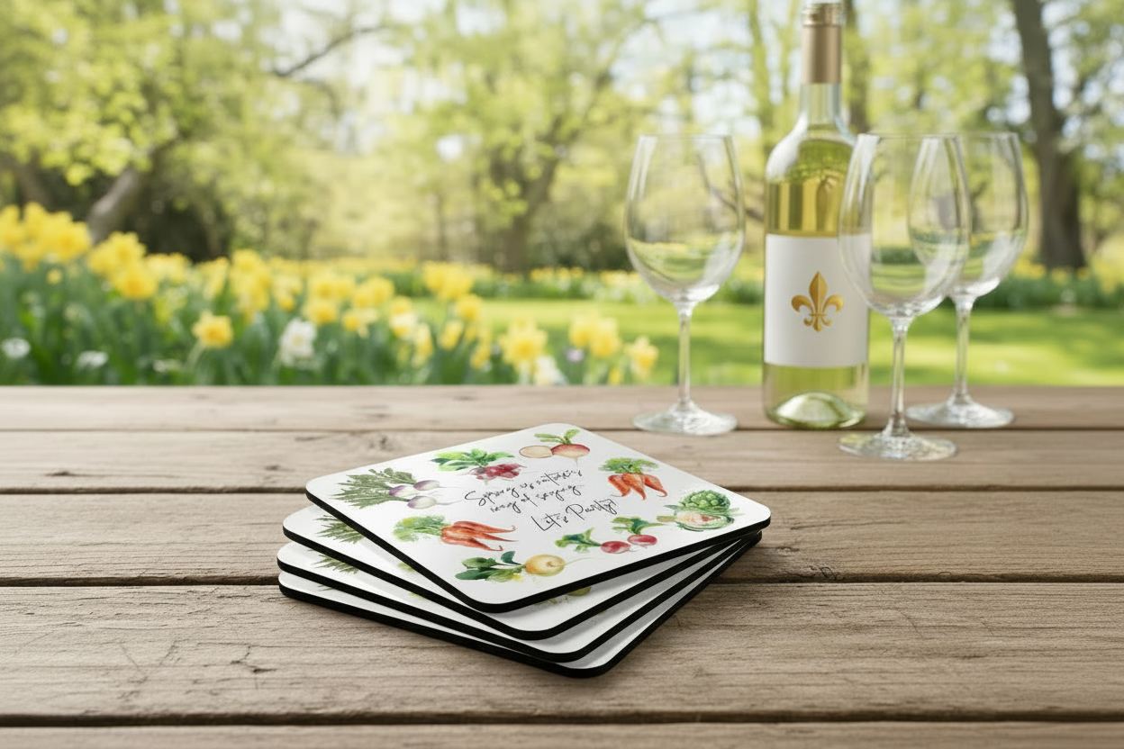 Spring Coaster Set Housewarming Gift Idea Party Joke Vegetable Lover Healthy Eating Enthusiast