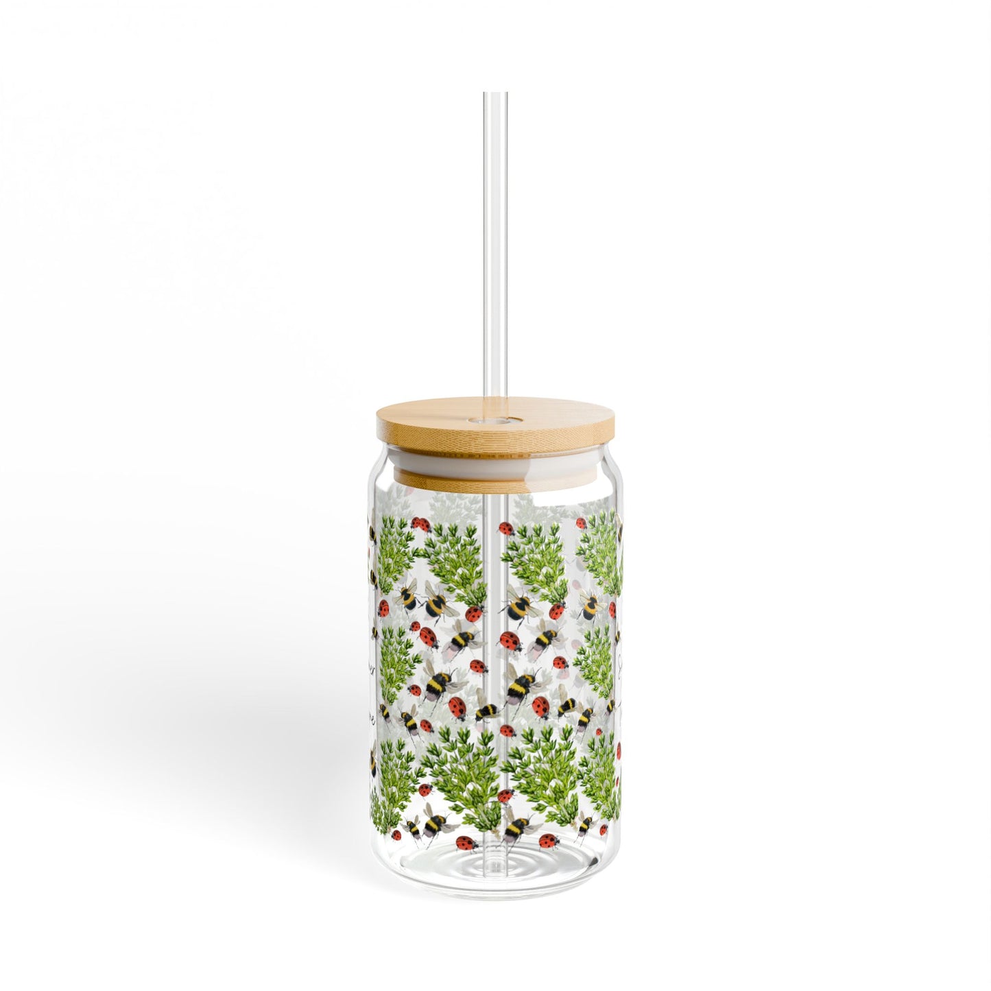 Summer Herb Thyme Ladybug Bumblebee Tumbler for Gardener Sipper Glass Drinkware for Summer Parties Gift for Garden Lovers Reusable Container
