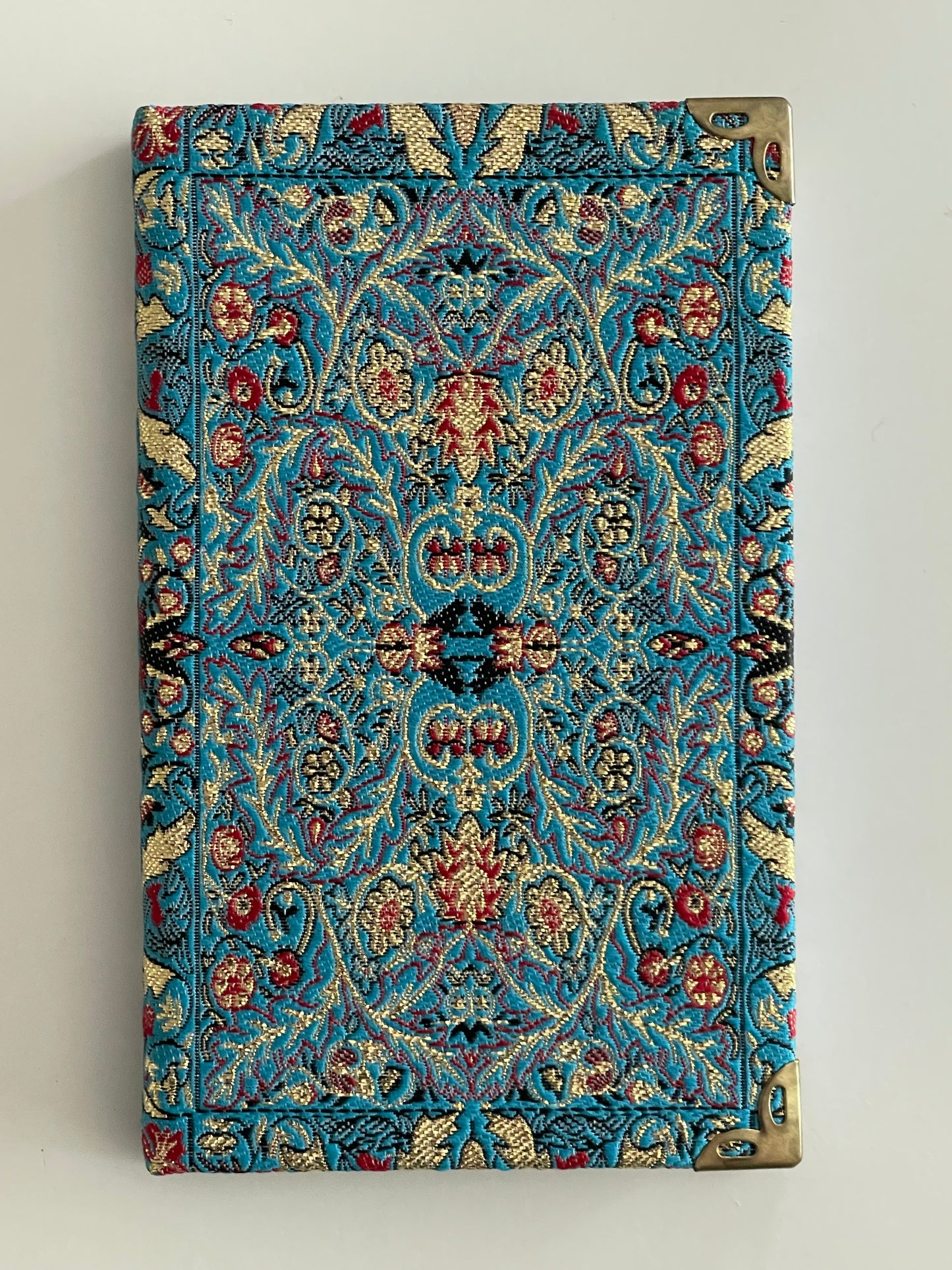 Custom Hand Embroidered Notebook, Handmade Sewen Fabric, Custom Diary, Hard Cover Back to School Journal - Blue & Gold