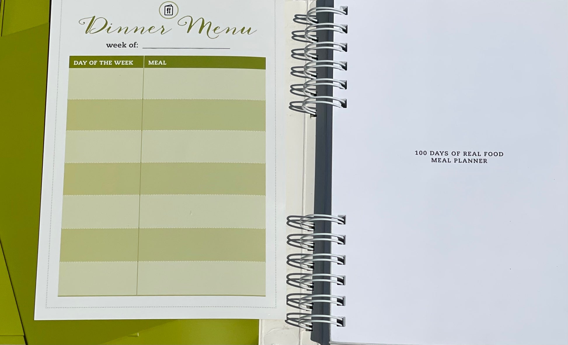 100 days of Real Food Meal Planner Lisa Leake - Dinner Menu